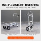 VEVOR Aluminum Truck, 2 in 1, 800 lbs Load Capacity, Heavy Duty Industrial Convertible Folding Hand Truck and Dolly, Utility Cart Converts from Hand Truck to Platform Cart with Rubber Wheels