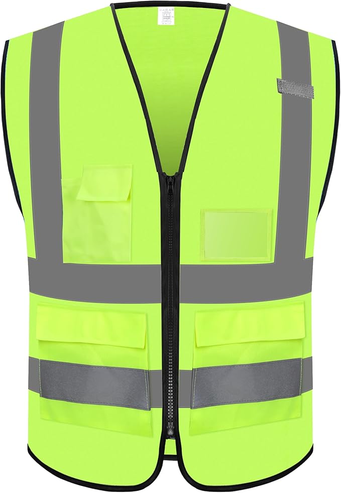 Reflective Safety Vest for Men Women with 5 Pockets and Zipper Front High Visibility Construction Vest Meets ANSI/ISEA Standards