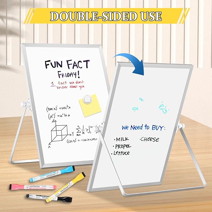 Dry Erase Magnetic White Board, 11" x 14" Double-Sided Desktop Whiteboard with Stand, Portable Small Whiteboard Set for Drawing, Office, Home, School