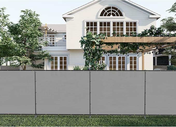 Patio 5' x 133' Outdoor Privacy Screen Freestanding Temporary Fence Panels Net Cover with Metal Poles for Outside Backyard Pool Garden Air Conditioner Fencing, Light Gray