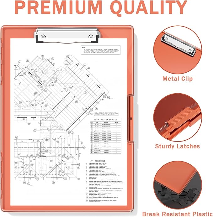 Rimilak Plastic Clipboard with Storage, Side Opening with 2 Compartment, Size 13.3 x 9.4 x 1.5 Heavy Duty High Capacity Nursing Box for Work School & Office Supplies, Orange