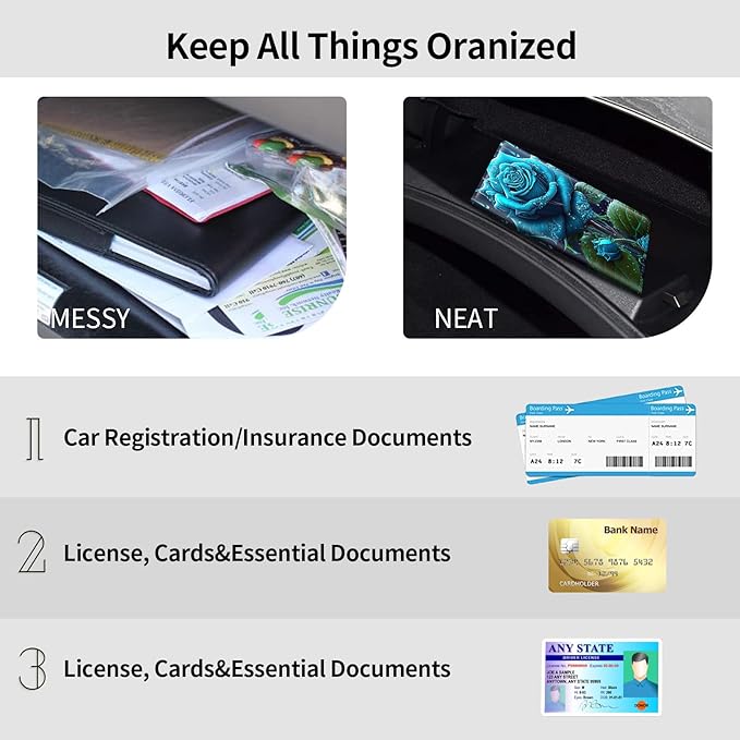 Car Registration and Insurance Holder, Leather Car Glove Box Organizer, Cool Car Accessories for ID, Driver's License Cards & Essential Document,business cards,Men&WomenFlower Purple Rose
