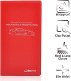 Andalus Auto Registration & Insurance Card Holder Pack of 1, Waterproof Essential Car Registration Holder with Hook & Loop Closure, Perfect for Every Vehicles Glove Boxes (Red - 9.5" x 5.15")