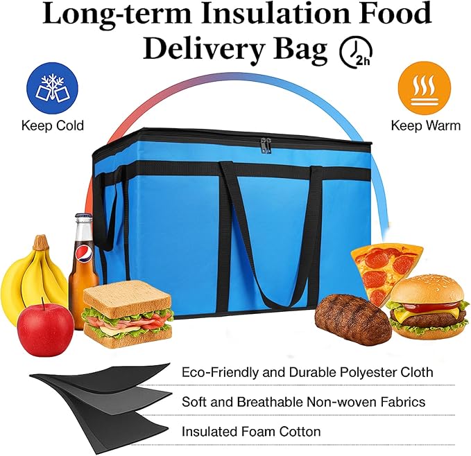 Bodaon Large 2-Pack Insulated Food Delivery Bag With Hard Bottom, XXXL Grocery Shopping/Catering bag, Bags, Rideshare Delivery Bag, Cold/Hot Styrofoam Carrier for Travel/Car