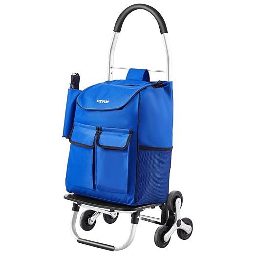 VEVOR Stair Climber Cart, 36L Capacity, Grocery Cart Laundry Stair Climbing Handcart with 6 Wheels & Oxford Cloth Bag, Foldable Stair Climber Hand Truck for Grocery Laundry Climbing