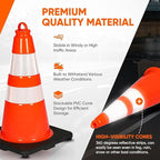 Pyle 18" PVC Traffic Cones, 10-Pack Safety Cones for Parking, Construction, Roadwork, & Sports Training, High-Visibility Orange, Durable, Stackable Design, Heavy-Duty Base for Stability in All Weather