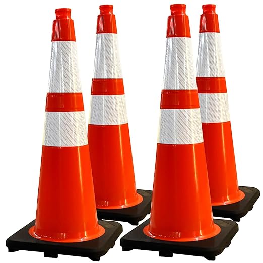 BESEA 4PACK 28” inch Traffic Safety Cones Orange Road Parking Cones Heavy Duty Construction Cone Structurally Stable for Traffic Control at Public Place