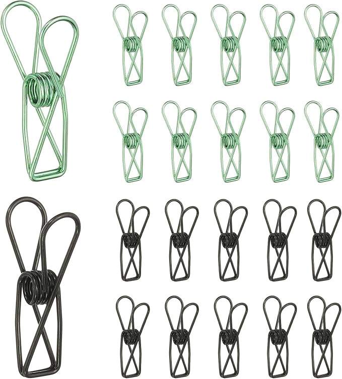 PATIKIL 50Pcs Paper Office Binder Clips, 1.26" Small Metal Wire Hollow Out Paper Clamps Long Tail Binder Clips for Photo Clothes Hanging Office Home Kitchen Food Package, Black/Green