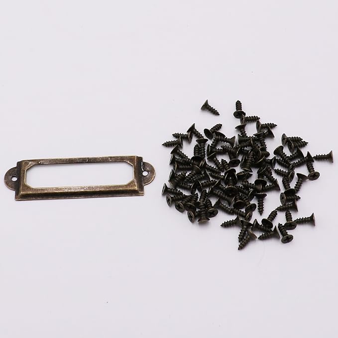 LGEGE 30pcs Brozen Tone Office Library File Drawer Tag Vintage Style Label Holder (60 x 17mm)