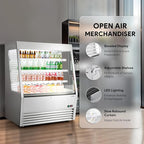 Wilprep Commercial Display Refrigerator, 47" Open Air Merchandiser with 16 cu. ft. Volume LED Lighting Night Curtain, Grab and Go Display Refrigerator Showcase for Store Cafe Bar Shop