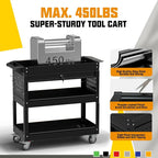 3 Tier Rolling Tool Cart on Wheels, 450 LBS Capacity Tool Cart with Drawers, Heavy Duty Rolling Utility Carts on Wheels, Rolling Tool Work Carts for Garage, Warehouse and Repair Shop,Black