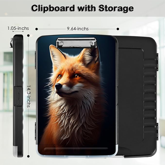 Clipboard with Storage,Office Supplies Nursing Clipboards Folder with Pen Holder Plastic Storage ClipBoard Foldable for Teacher Nurse,Cute Fox