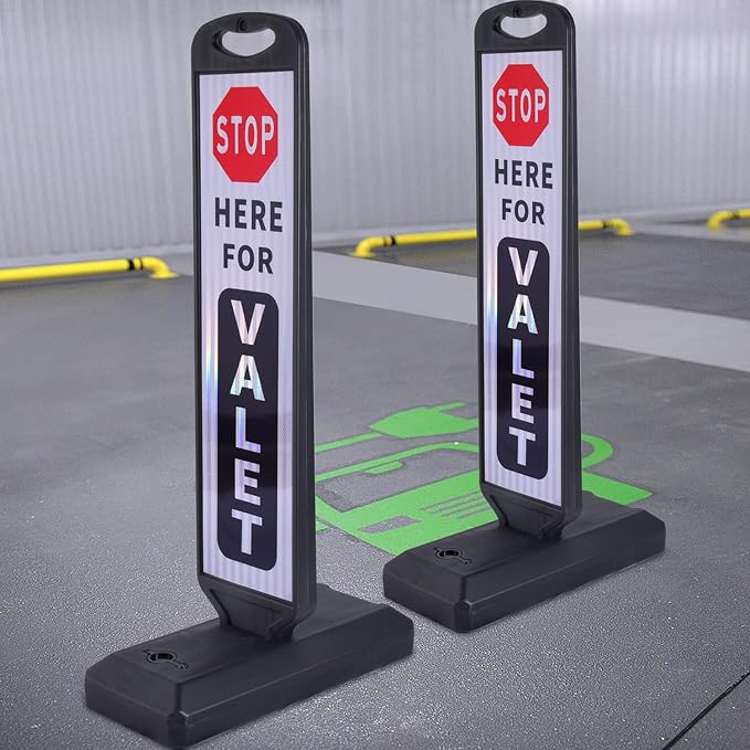 2 Pack 43" x 9.6" inch Double Sided Pedestrian Crosswalk Sign, 21.8" x 9.6" x 4" Durable HDPE Water Filled Base, Portable High Visibility Reflective Traffic Safety Parking STOP Signs (White-2Pack)