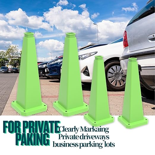 BESEA 3 Pack 28" Bright Green Traffic Safety Cones with Weighted Base, High-Visibility Parking Cones for Driveways, Business Parking Lots, Garages, Indoor/Outdoor Use