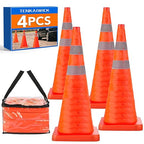 [4 Pack]28 Inch Collapsible Traffic Safety Cones with Storage Bag- Parking Cones with Reflective Collars for Road Safety, Orange Safety Cones for Parking lot, Driveway, Driving Training
