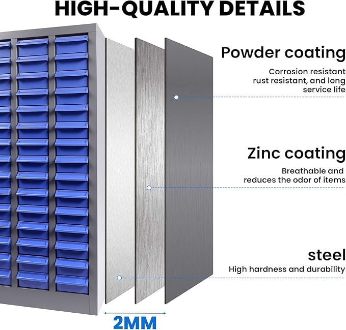 75 Drawer Heavy Duty Parts Cabinet,2mm Steel Frame & ABS Drawers with Labels/Divider,550Lbs Capacity Nut Bolt Screw Organizer for Workshop,Garage,Hardware Storage