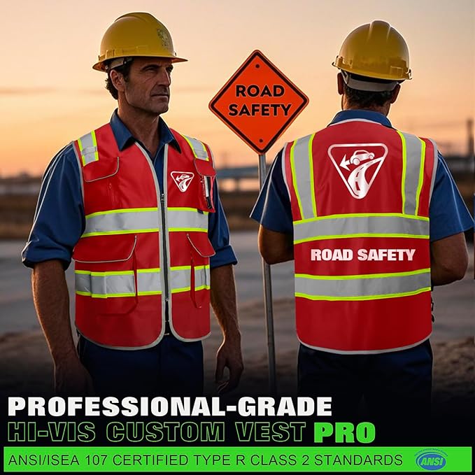 BeautyWill Custom Logo 10 Pockets Safety Vest Class2 ANSI Certified High Visibility Reflective Vest