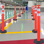 Traffic Delineator Post Cones with Heavy-Duty Octagonal Rubber Base, Channelizer Post Kit for Road Construction Work, Traffic Guidance, Garage Parking, Crowd Control (3, 42")