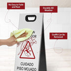 2 Pcs 24 Inch Stainless Steel Wet Floor Sign, Heavy Duty Caution Wet Floor Sign Double Sided Portable Foldable Bilingual Safety Warning for Restaurant Restroom Office Avoid Fall(Silver)