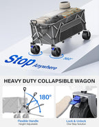 Wagons Carts Foldable Heavy Duty,440lbs Capacity & 350L Collapsible Utility Cart with Big All Terrain Wheels for Beach, Garden, Camping, Grocery Slate Gray