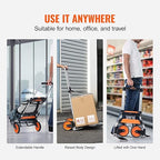 VEVOR Folding Hand Truck and Dolly, 275 Lbs Capacity, Aluminum Foldable Cart, Heavy-Duty Luggage Trolley Cart with Telescoping Handle and PP+TPR Wheels for Home, Office, Shopping, Travel