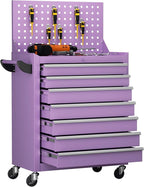 Greenvelly 7-Drawer Metal Tool Chest, Rolling Tool Chest with Wheels, Tool Cabinet with Detachable Top Tool Box, Metal Tool Cart with Liner & Hooks for Garage, Workshop, Warehouse (Purple)