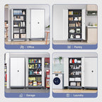 Metal Storage Cabinet with Wheels, Tall Garage Storage Cabinet with 4 Adjustable Shelves and 2 Doors, Lockable Tool Cabinet for Garage Home Office,Gym,School (White-Gray)