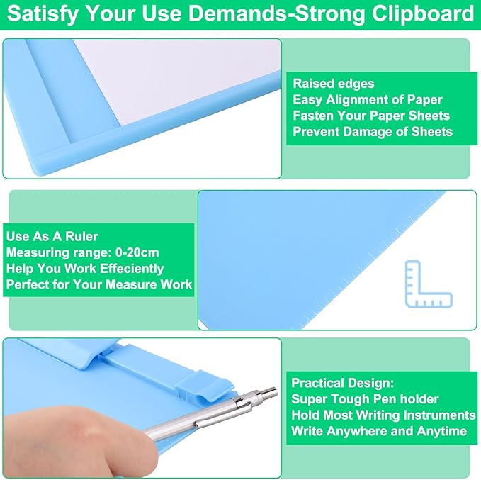 1 PCS A4 Size Clipboards,Plastic Clipboard,8.5x11 Clipboard with Pen Holder,Plastic Clipboards with Low Profile Clip, Cute Hanging Clip Boards for Office School Supplies Clip Board(Blue)
