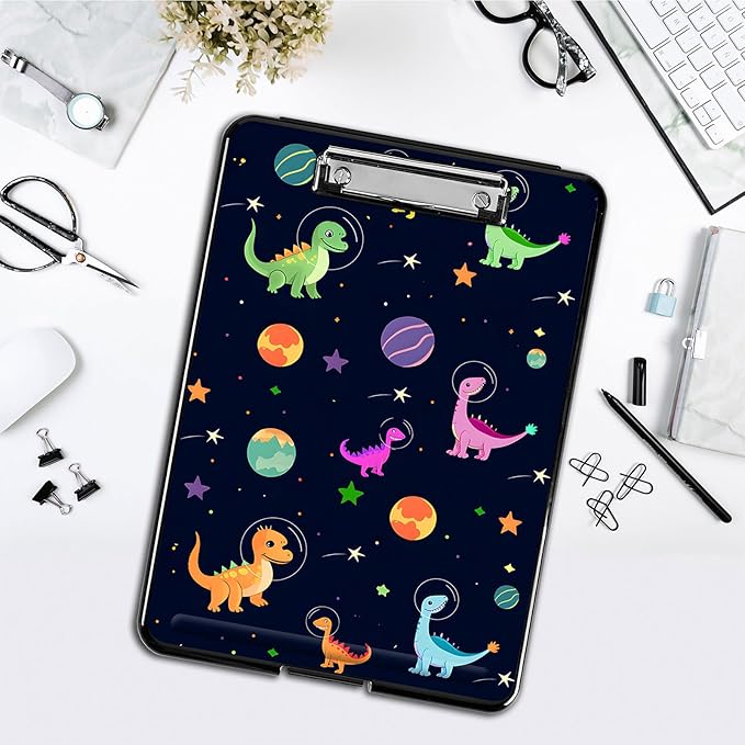 Clipboard with Storage,Office Supplies Nursing Clipboards Folder with Pen Holder Plastic Foldable Clip Board with Storage for Nurse Teacher,Dinosaurs Planet
