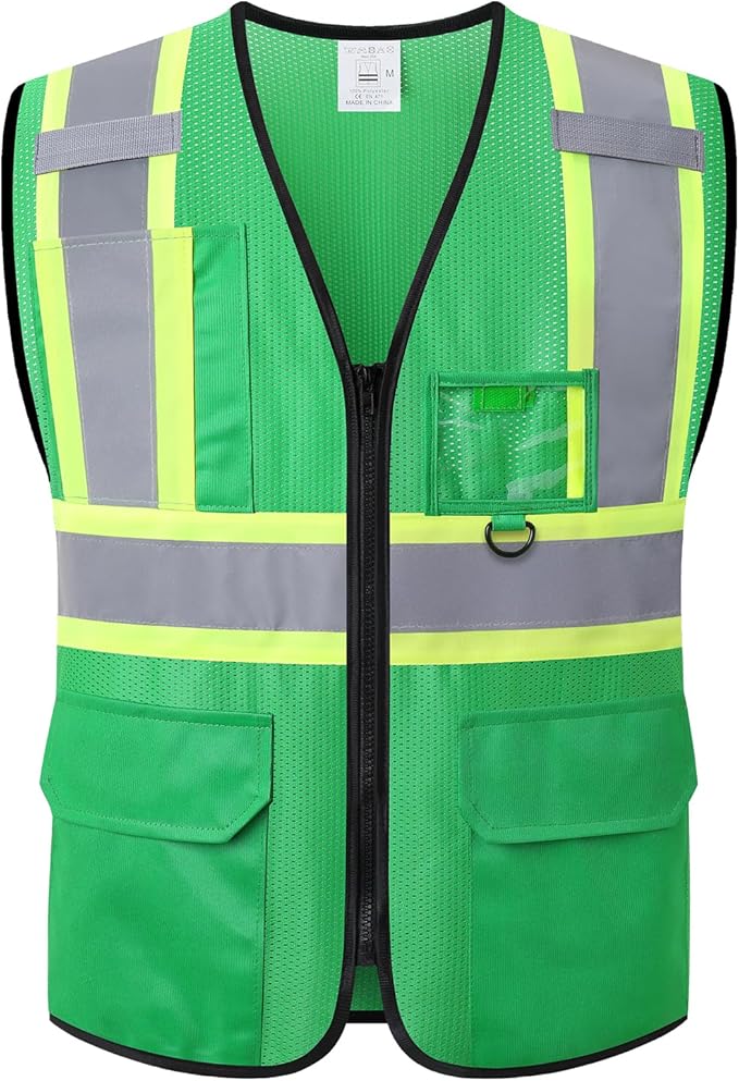 Reflective Safety Vest for Men Women with Multiple Pockets Class 2 High Visibility Mesh Vest Hi Vis Construction Work Vest,Meets ANSI/ISEA Standards(EK1-178-Green-2XL)