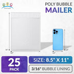 ABC PACK & SUPPLY Poly Bubble Mailers, 8.5 x 11 Inch. Pack of 25 White Padded Envelopes Self Seal. Tear-Proof Gift Bubble Envelopes. Waterproof Packaging for Small Business. Cushioning Book Mailers