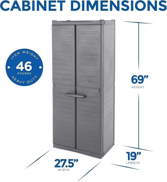 Gracious Living 3-Shelf Base Cabinet, MaxIt Lockable Utility Storage with Adjustable Shelves for Garage, Basement, Workshop, Grey - Large