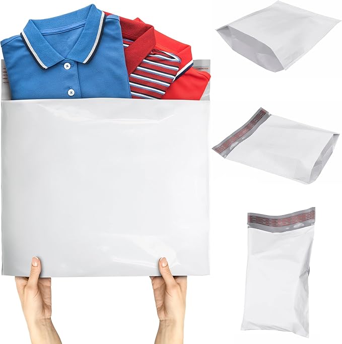 ABC PACK & SUPPLY White Gusseted Poly Mailers, 24 x 21 x 6 Inch. Pack of 25 Expansion Poly Mailers Bags. Shipping Envelopes for Clothing, 2.5 Mil. Plastic Shipping Bags Self Seal. Mailing Packages
