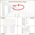 30" Height Tall Freestanding Pet Gate, Solid Wood Folding Safety Fence Wooden Dog Gate with 2 PCs Support Feet Ideal for Stairs, Doorways, Halls, Kitchens, Heavy Duty Gates, 3 Panels, White