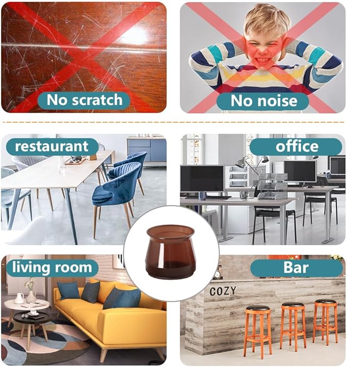 24 Pcs Chair Leg Floor Protectors Round, Silicone Felt Furniture Leg Pads Caps Covers for Hardwood Floors (Fit 1-5/16" to 2")