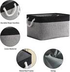 TheWarmHome Collapsible Storage Bin for Shelves - 16x12x8 inch Large 3 Pack Storage Basket for Organizing with Rope, Fabric Storage Cubes for Organizer Toy Cloth Gift Closet (Black & Grey)
