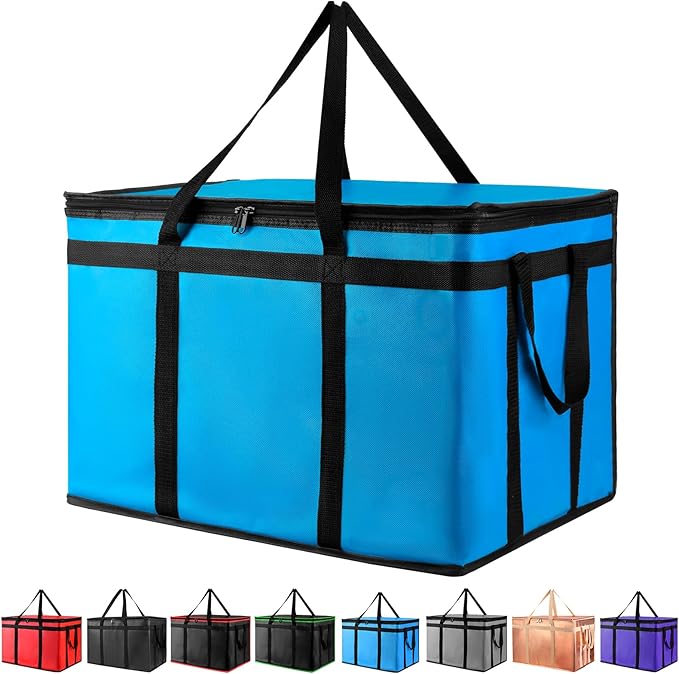 XXXL Insulated Food Delivery Bag - Reusable Thermal Cooler Grocery Bags for Catering & Delivery, Pizza Carrier for Events, Large Capacity Bag Keeps Food Hot/Cold for Shopping, Commercial (Blue, 1PK)