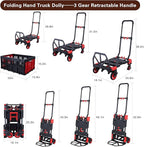 2-in-1Hand Truck Dolly Foldable with Folding Basket,330LBS Capacity Handtruck,Hand Truck Foldable Dolly with 4 Wheels,Dolly Cart with Retractable Handle,Folding Hand Cart for Moving