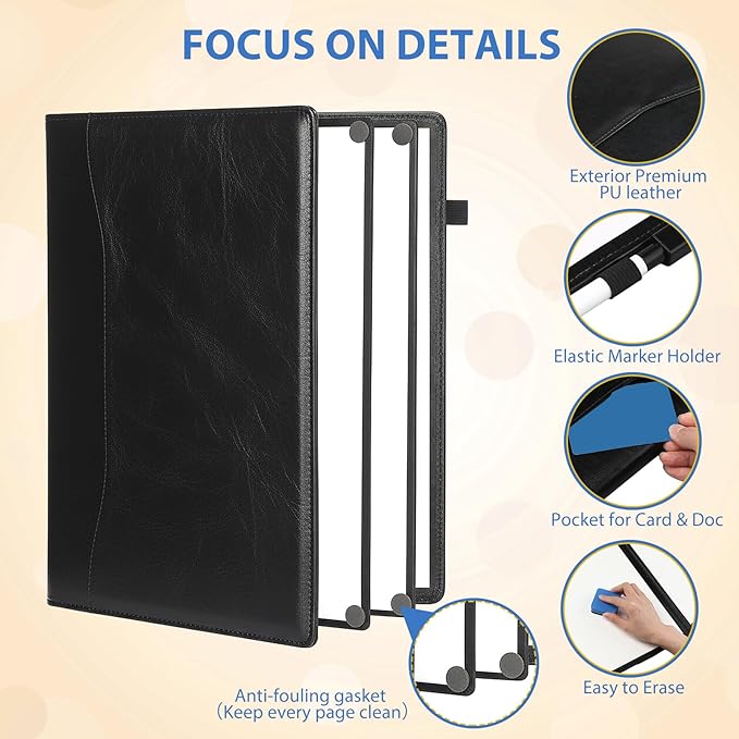 6 Sides Whiteboard Notebook Portable Whiteboard Dry Erase Notebook Portable Dry Erase Board Double Sided Folding Whiteboards White Board for Office Study Meeting (Black,A4: 9"×12”)