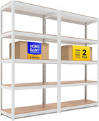 HOMEDANT House 5 Tier Laminated Metal Shelving Unit Adjustable Storage Utility Rack Heavy Duty Shelves Organization Multipurpose Shelf Kitchen Garage Pantry Closet (2, (M) 36.2" W, White)