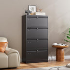 Aobabo 4 Drawer Wide Lateral File Cabinet, Metal Filing Cabinet with Lock, Suitable for Home Office School Hanging Files Letter/Legal/F4/A4 Size,Black,Required-Assembly,15.87" D x 28.94" W x 57.17" H