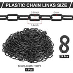 PATIKIL Plastic Chain Links, 100 Foot Safety Barrier Chain Black for Crowd Control, Queue Line, Parking, Fence, Gate, Concert, Construction Site and Decoration