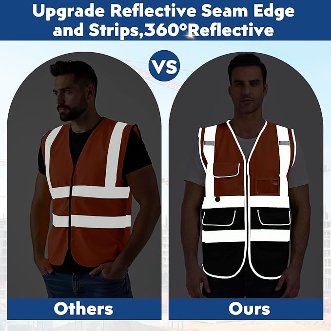 BeautyWill 10/20 Pack Custom Logo Safety Vest,Bulk High Visibility Class 2 Reflective Work Vests