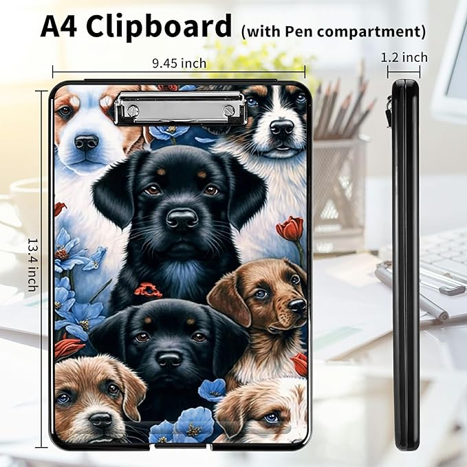 A4 Clipboards,Heavy Duty Waterproof Nursing Plastic Folder Clipboard with Storage Clip Boards,File Folder Storage Box Clipboard Case for Teacher,Doctor,Offices,Lovely Dog
