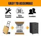 2 Drawer Mobile File Cabinet with Lock, Metal Filing Cabinets with Wheels, Black Rolling Storage Cabinet, Under Desk Vertical File Cabinet for Home Office, Lockable Steel Two Drawer for Letter Size