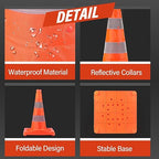 RoadHero 28 Inch 6 Pack Collapsible Traffic Safety Cones, Multi Purpose Pop-up Cones with Reflective Collar for Road Safety, Orange Cones for Driving Training, Parking Lots