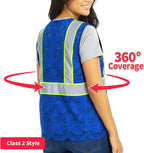 Lace-Mesh Safety Vest for Women & Men - Breathable, High Visibility Vest with Zipper & ANSI Class 2 Reflective Strips