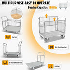 Platform Truck Cart with Cage, 6-in-1 Flatbed Utility Carts, Foldable Heavy Duty Push Cart Dolly W/Swivel Wheel, Rmovable Side, 1800lbs Capacity, 39"x24" Hand Truck for Groceries, Garage, Warehouse