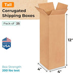 Tall Moving & Shipping Boxes 4"L x 4"W x 12"H (25-Pack) - Extra Strength 200 lb vs Regular - Corrugated Moving Boxes for USPS/UPS/FEDEX - Packing Box - Packing Box for Moving by IDL Packaging