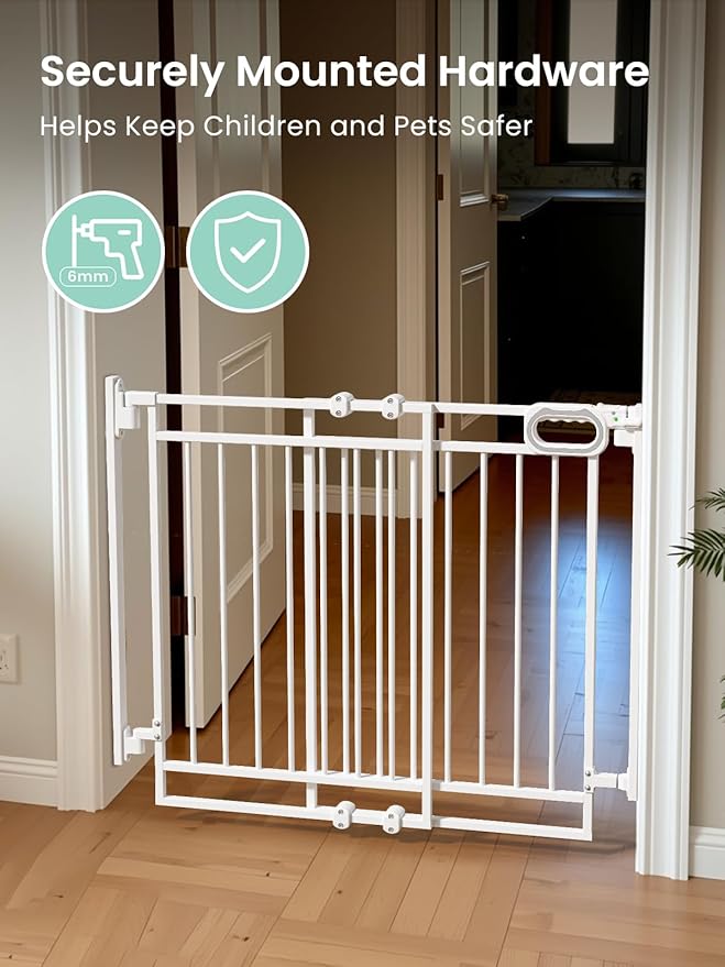 Mom's Choice GROWNSY Baby Gate No Bottom Bar, Adjustable Width 26” to 36” for Child and Pet, Dog Gate with Auto-Close & One-Hand Operation, Screw-in Installation for Doorways and Indoor Use